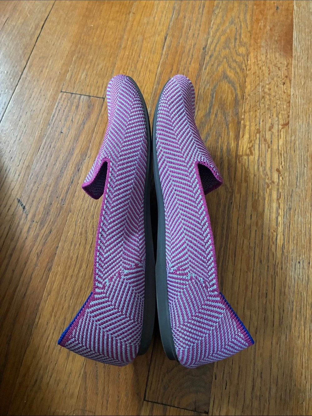 Rothy's Pink Chevron Knit Loafer with Blue Trim